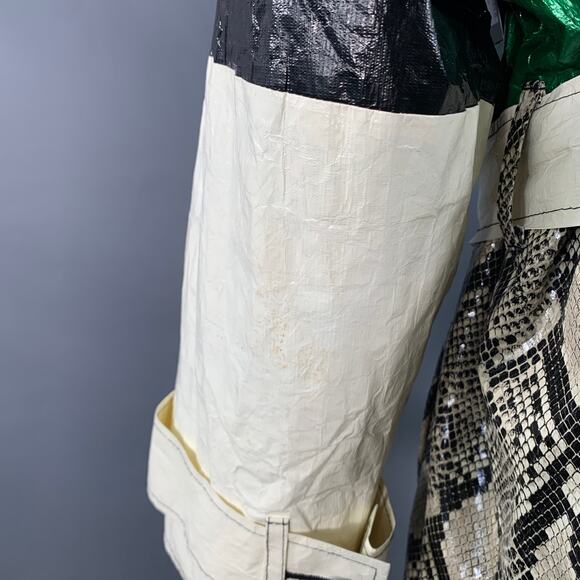 Size M Eliora Trench Multi Color Patchwork Double Breasted Belted Coat - Picture 5 of 11